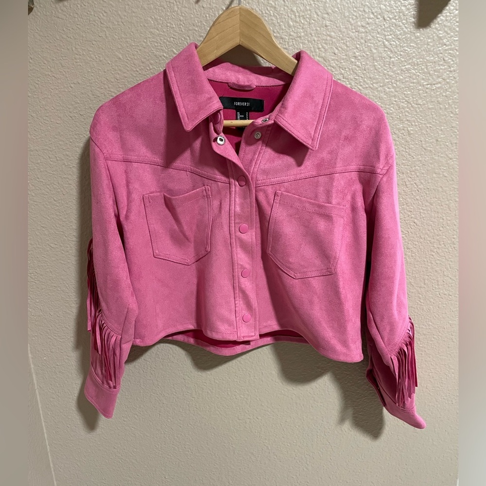 Forever 21 Pink Suede Fringe Jacket rodeo western cowgirl barbiecore